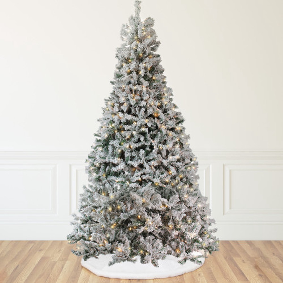12′ Pre-Lit Slim Pine Heavily Flocked Artificial Christmas Tree, Clear Lights
