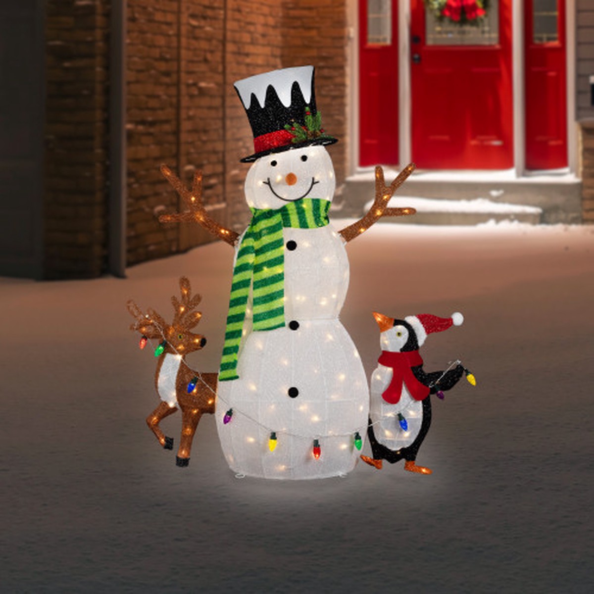 3D LED Lighted Snowman and Penguin Outdoor Christmas Decoration – 48″ – Warm White