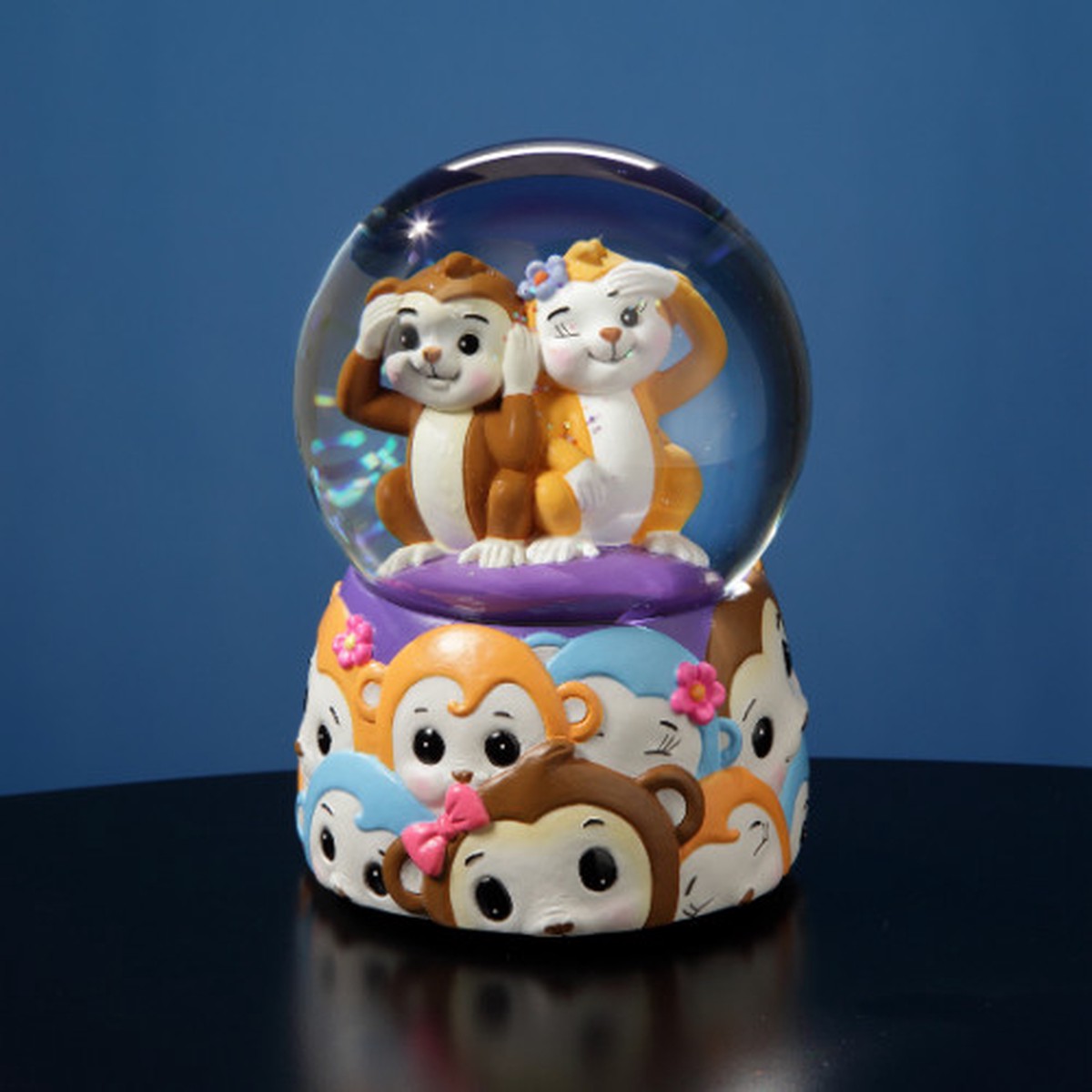 5.75″ Whimsical Monkey Siblings Musical Water Globe Glittering Snow Dome