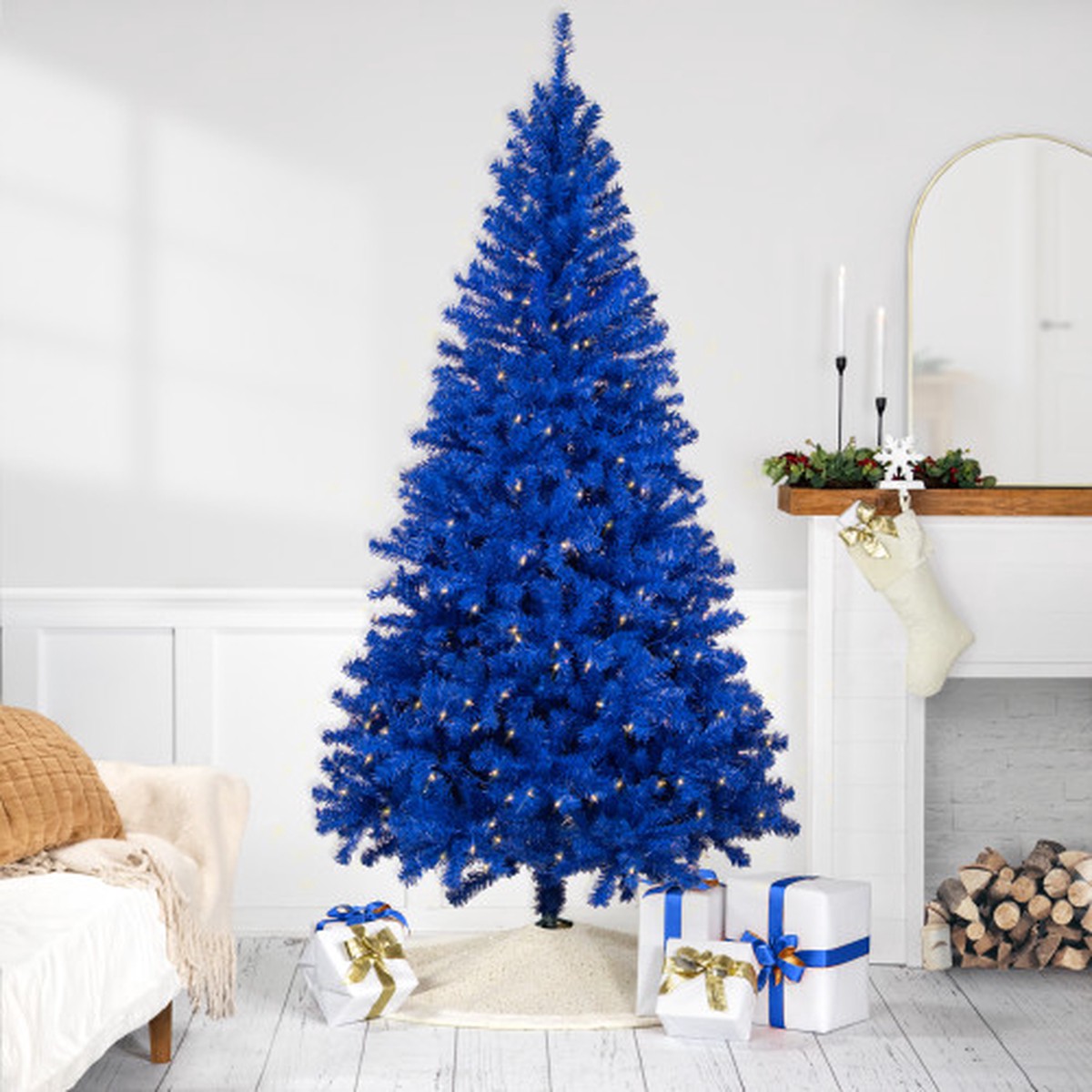 6′ Pre-Lit Medium Pine Artificial Christmas Tree – Royal Blue – Clear Lights