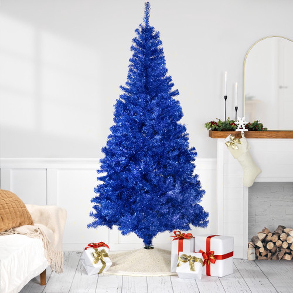 7′ Shimmering Tinsel Medium Artificial Christmas Tree – Blue – Unlit