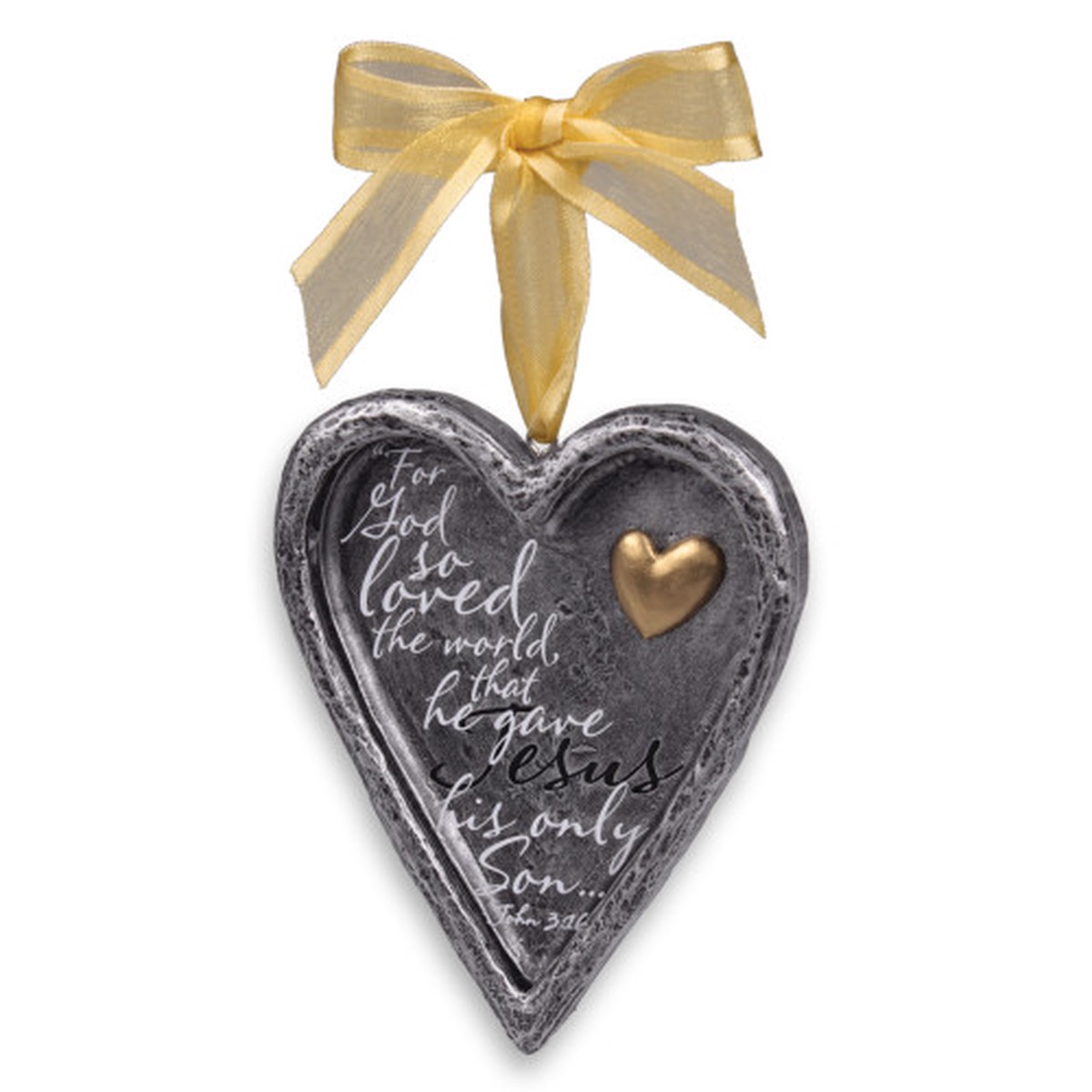 John 3:16 Heart-Shaped Christmas Ornament – 4″ – Silver and Gold