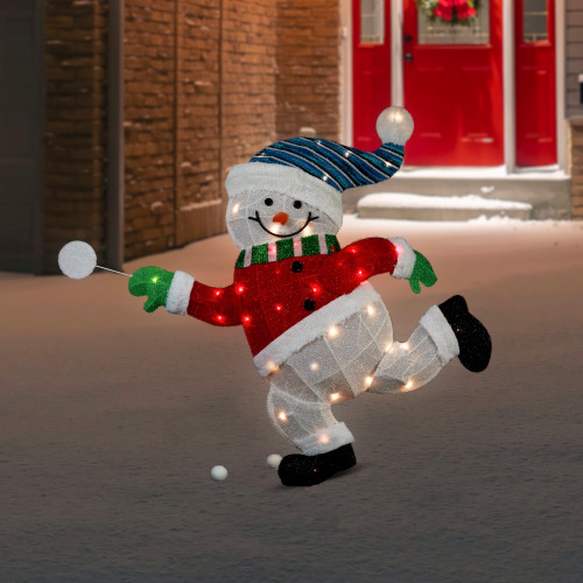 Lighted Snowman with Snowball Outdoor Christmas Decoration – 36.25″ – Clear Lights
