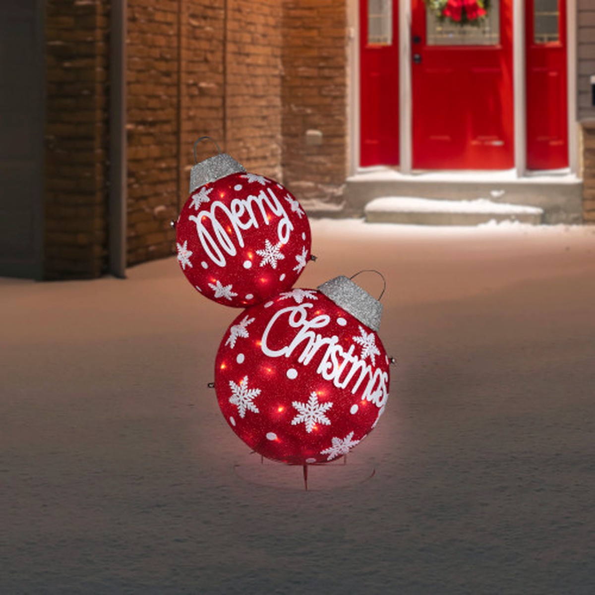 Lighted Stacked Ornament Balls Outdoor Christmas Decoration – 35″ – Warm White LED