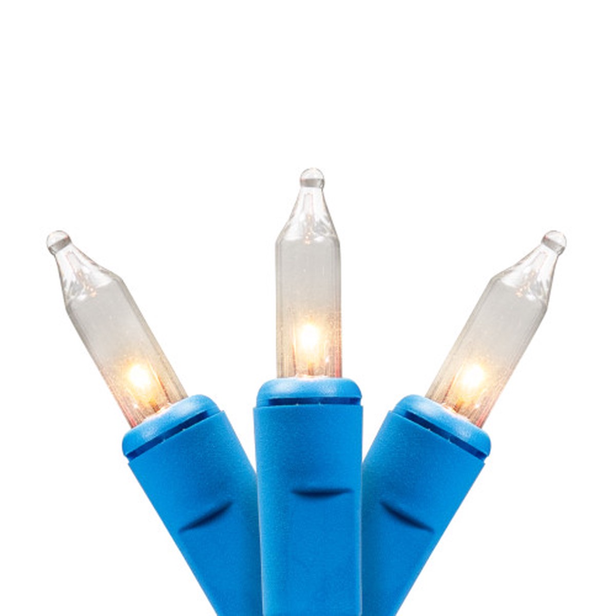 Mini Christmas Commercial Light Set – Clear – 6″ Spacing – Blue Wire – 100ct