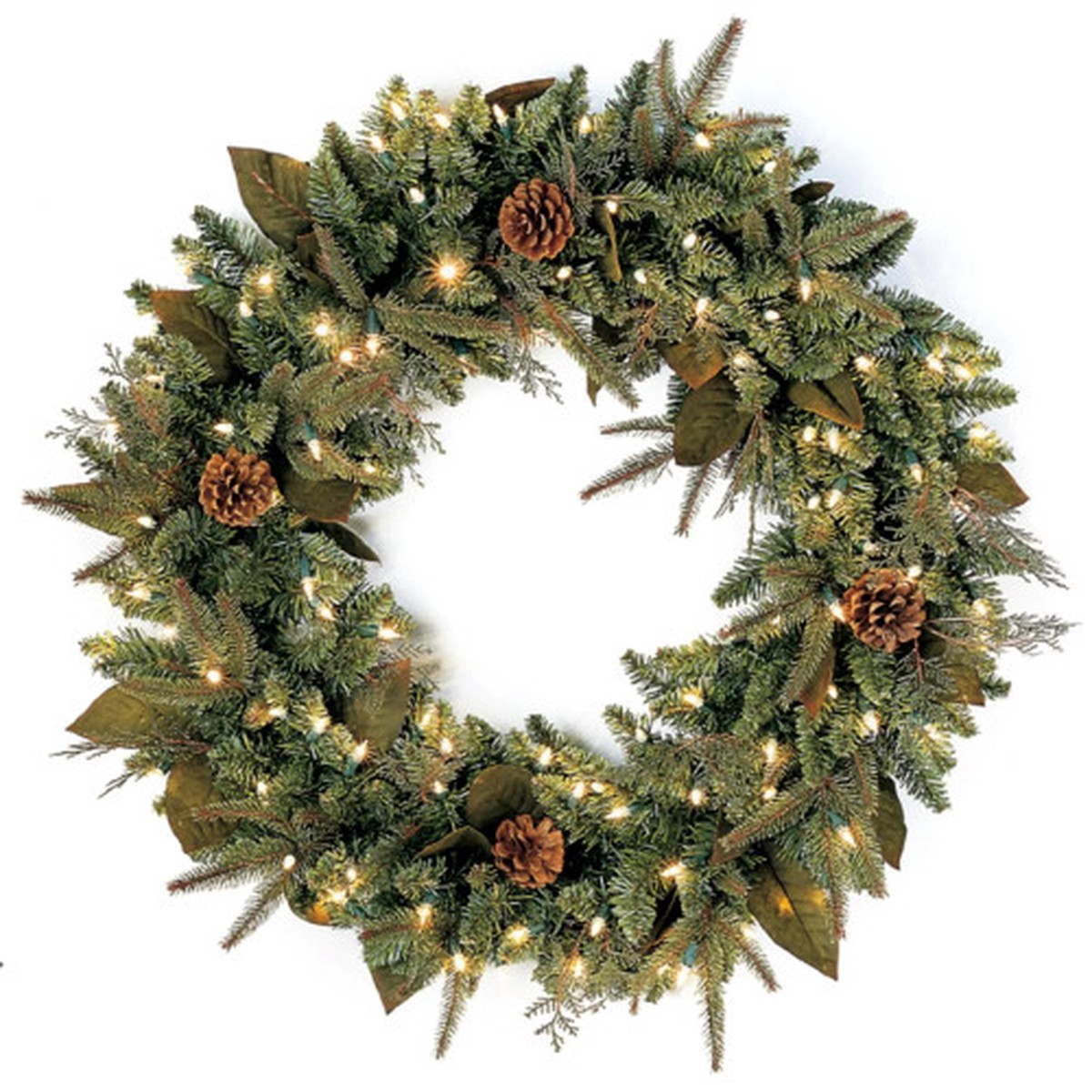 Pre-Lit Green River Spruce Artificial Christmas Wreath – 24″ – Clear Lights