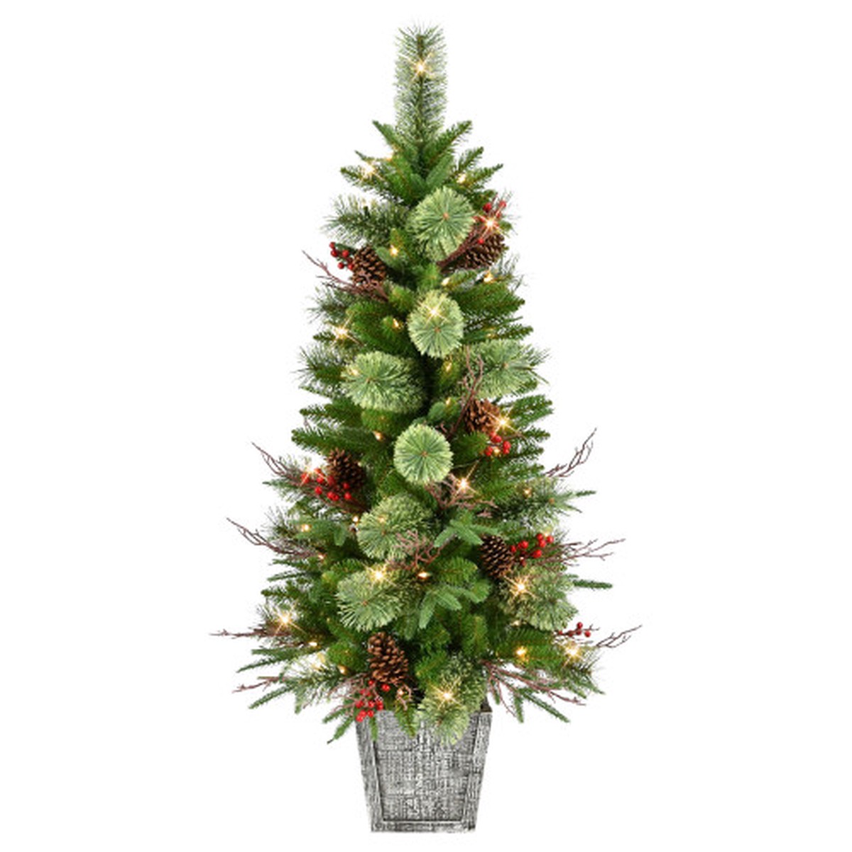 Pre-Lit Potted Slim Artificial Christmas Tree – 4.5′ – Clear Lights