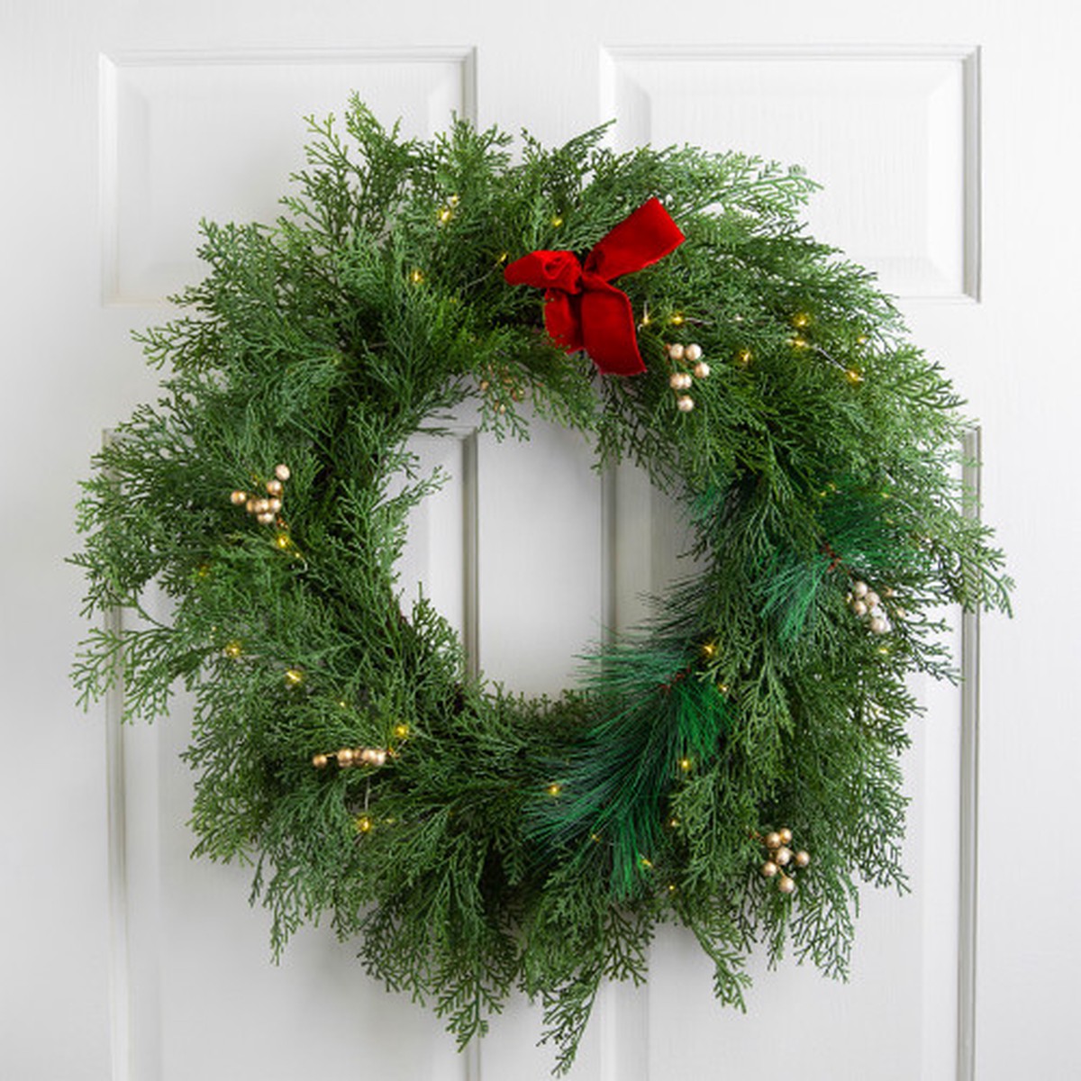 Real Touch Cedar and White Pine Artificial Christmas Wreath - 30" - Warm White LED