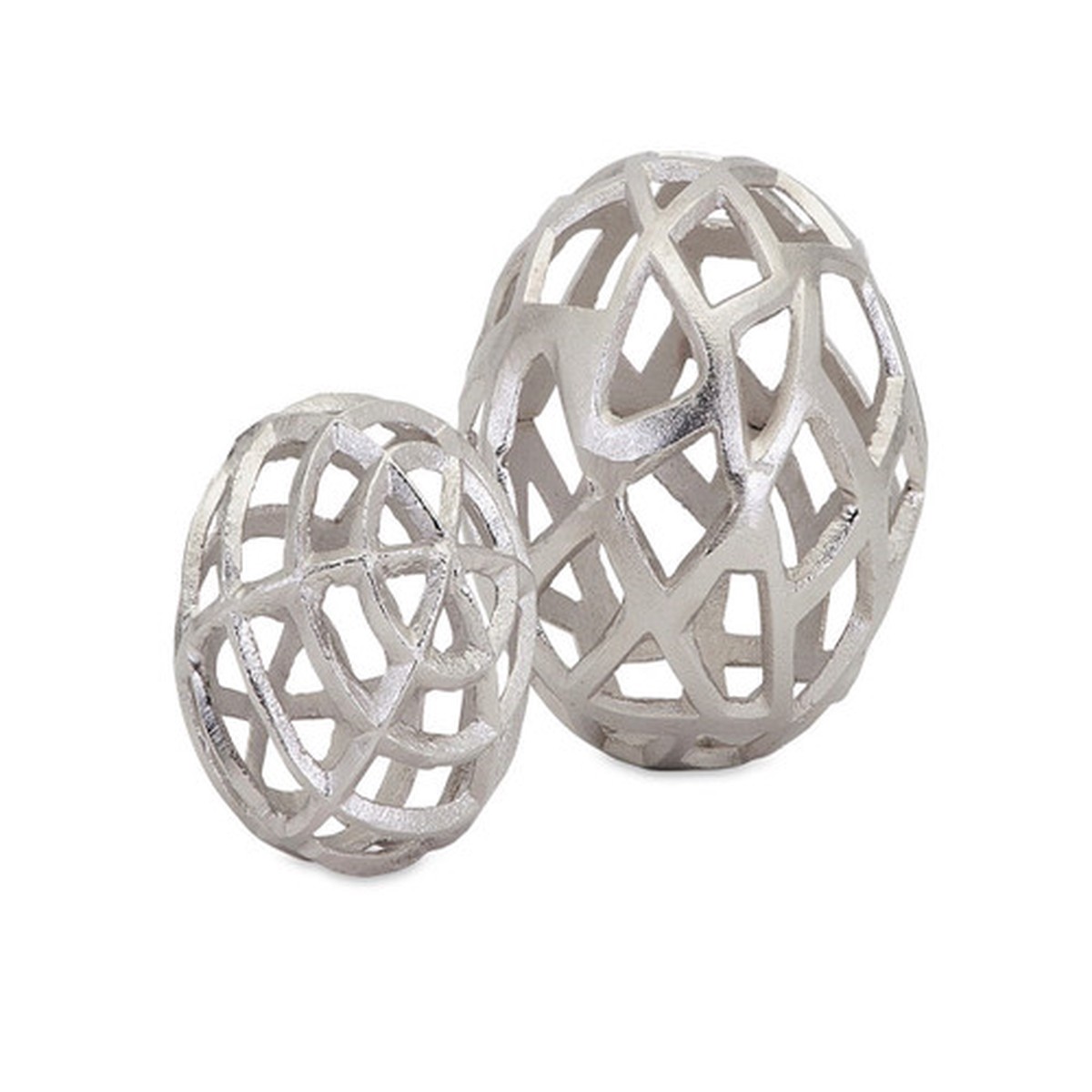 Set of 2 Silver Cast Aluminum Outer Banks Decorative Spheres