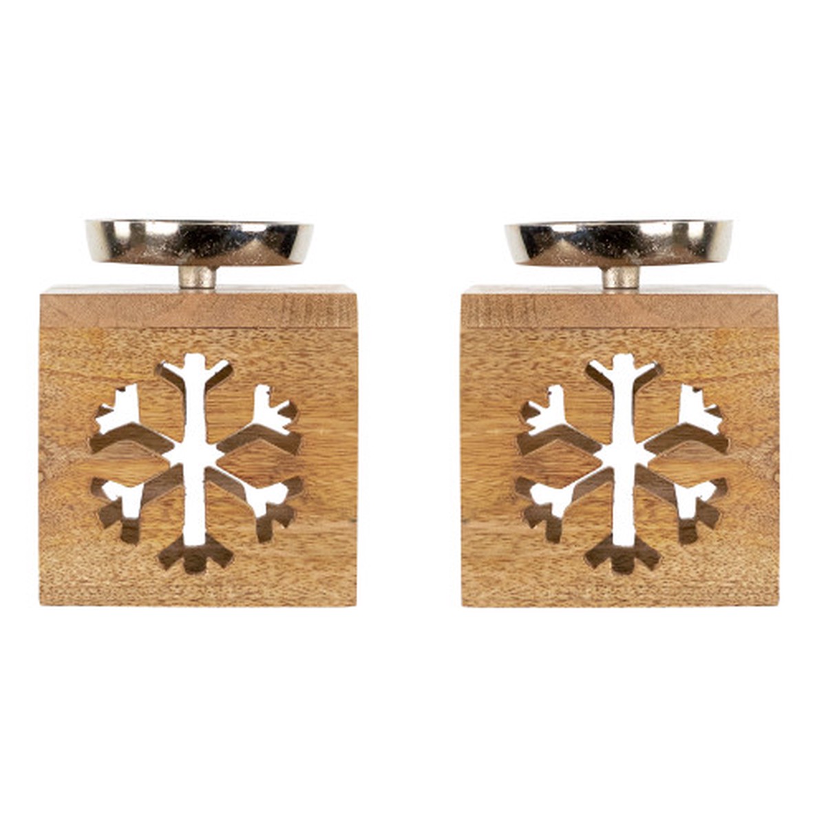 Snowflake Box Wooden Christmas Tealight Holders – 4.75″ – Set of 2