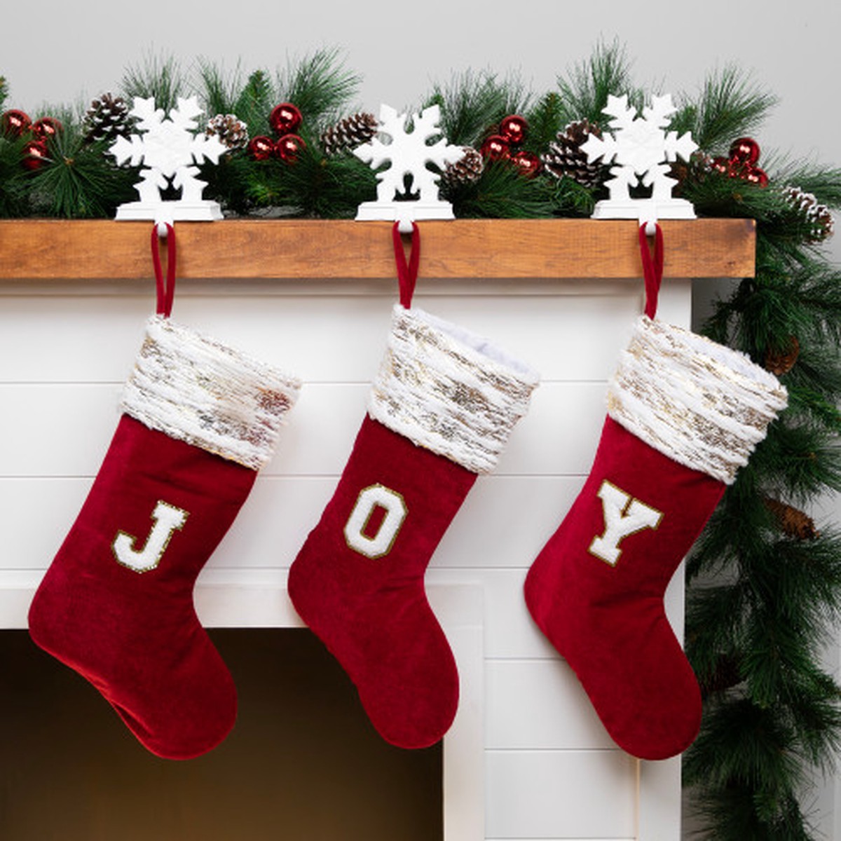 Velvet JOY Christmas Stockings – 20″- Red – Set of 3