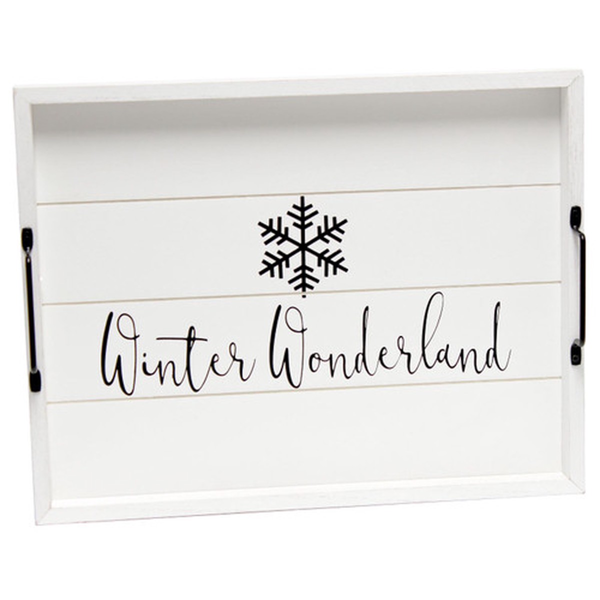 “Winter Wonderland” Rectangular Wooden Decorative Tray – 15.5″ – White and Black