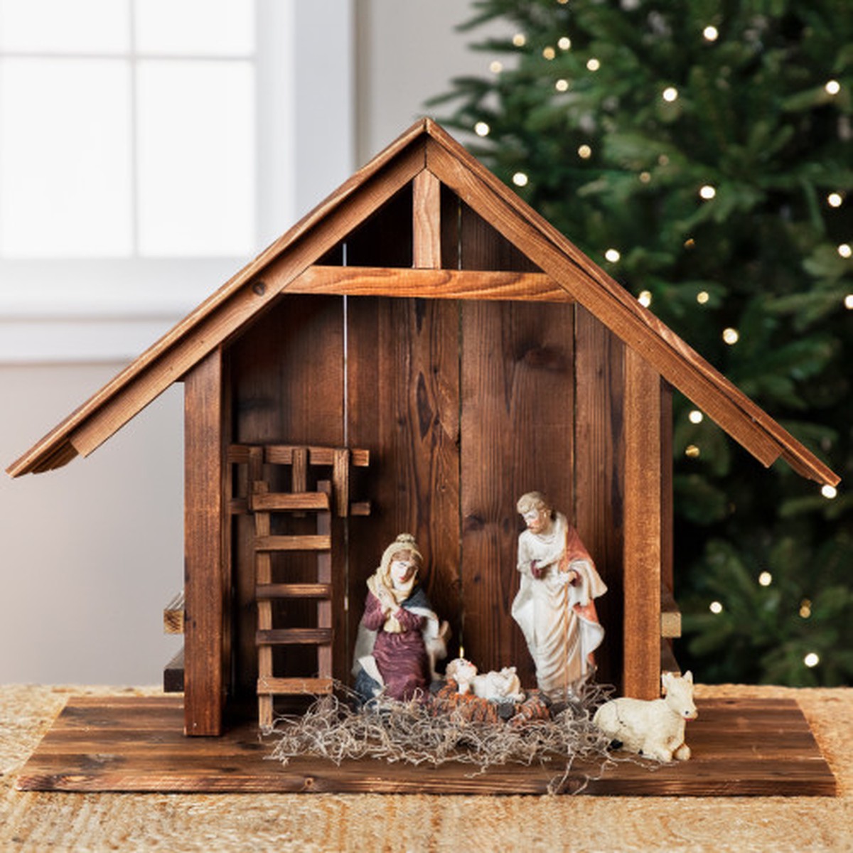 Wooden Nativity Stable with Ladder and Loft – 22″