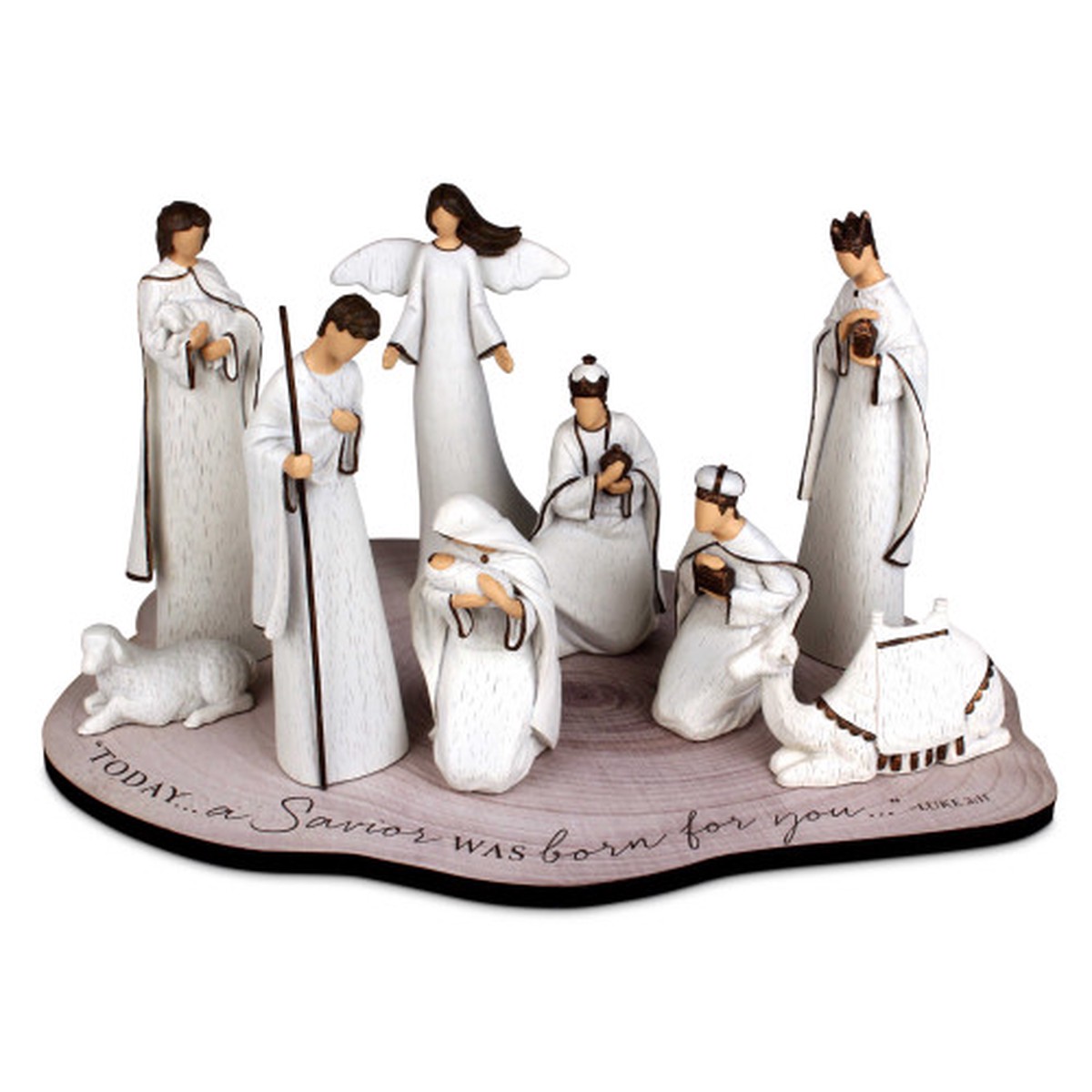 10-Piece Holy Family Scripture Based Christmas Nativity Set – 7.25″ – Cream and Brown