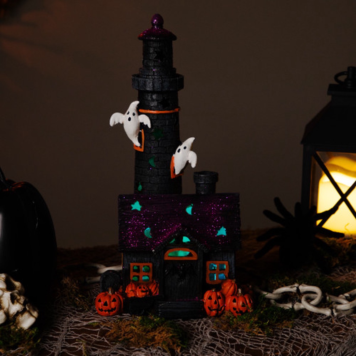 11.75″ LED Lighted Haunted House Halloween Village Decoration