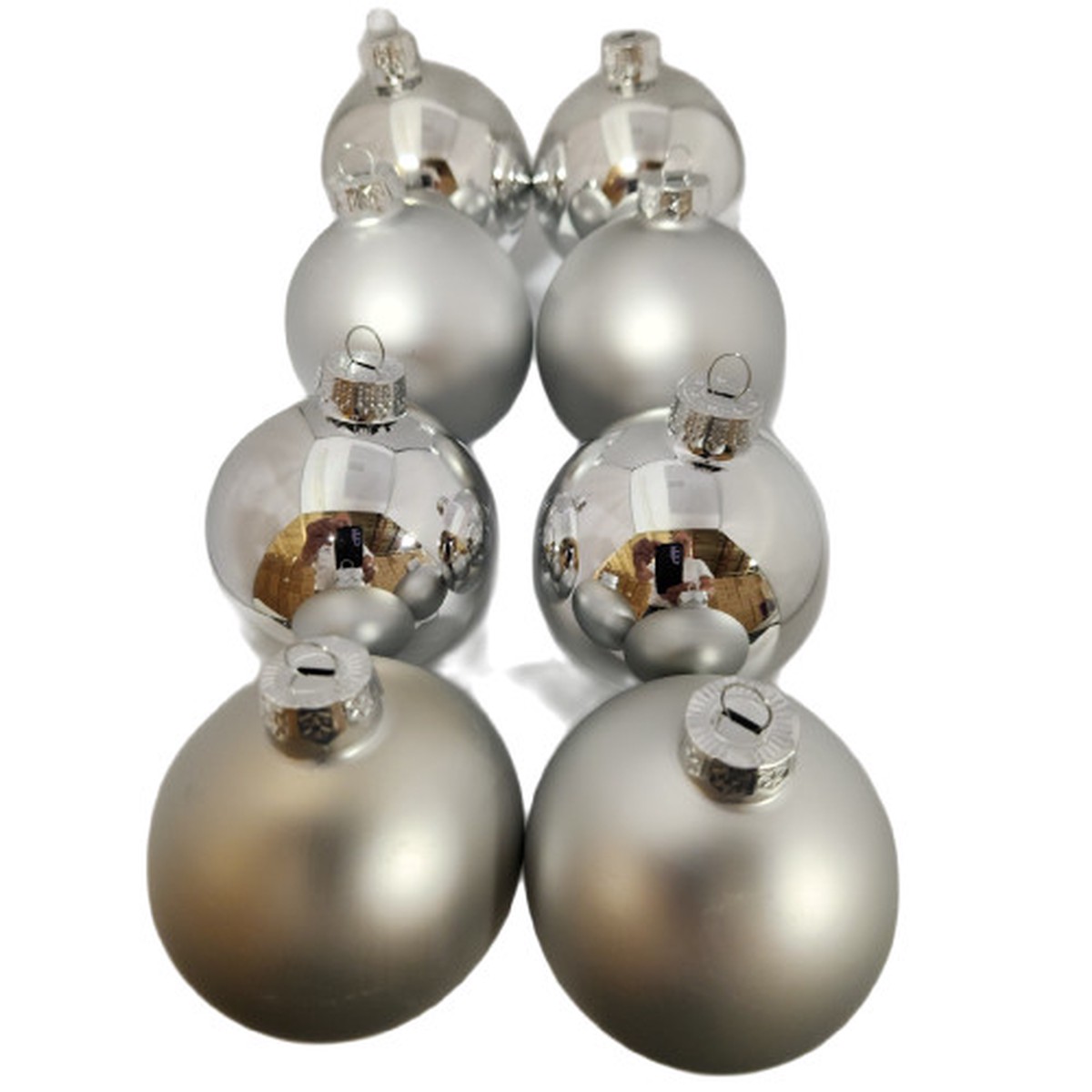 2-Finish Glass Christmas Ball Ornaments – 3.25″ (80mm) – Silver – 8ct