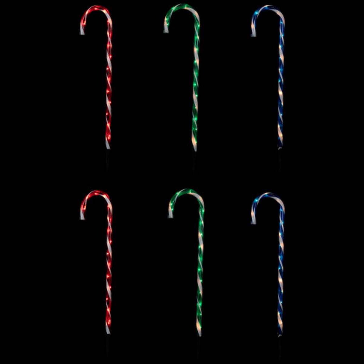28″ Lighted Outdoor Candy Cane Christmas Pathway Markers – Red, Green and Blue – Set of 6