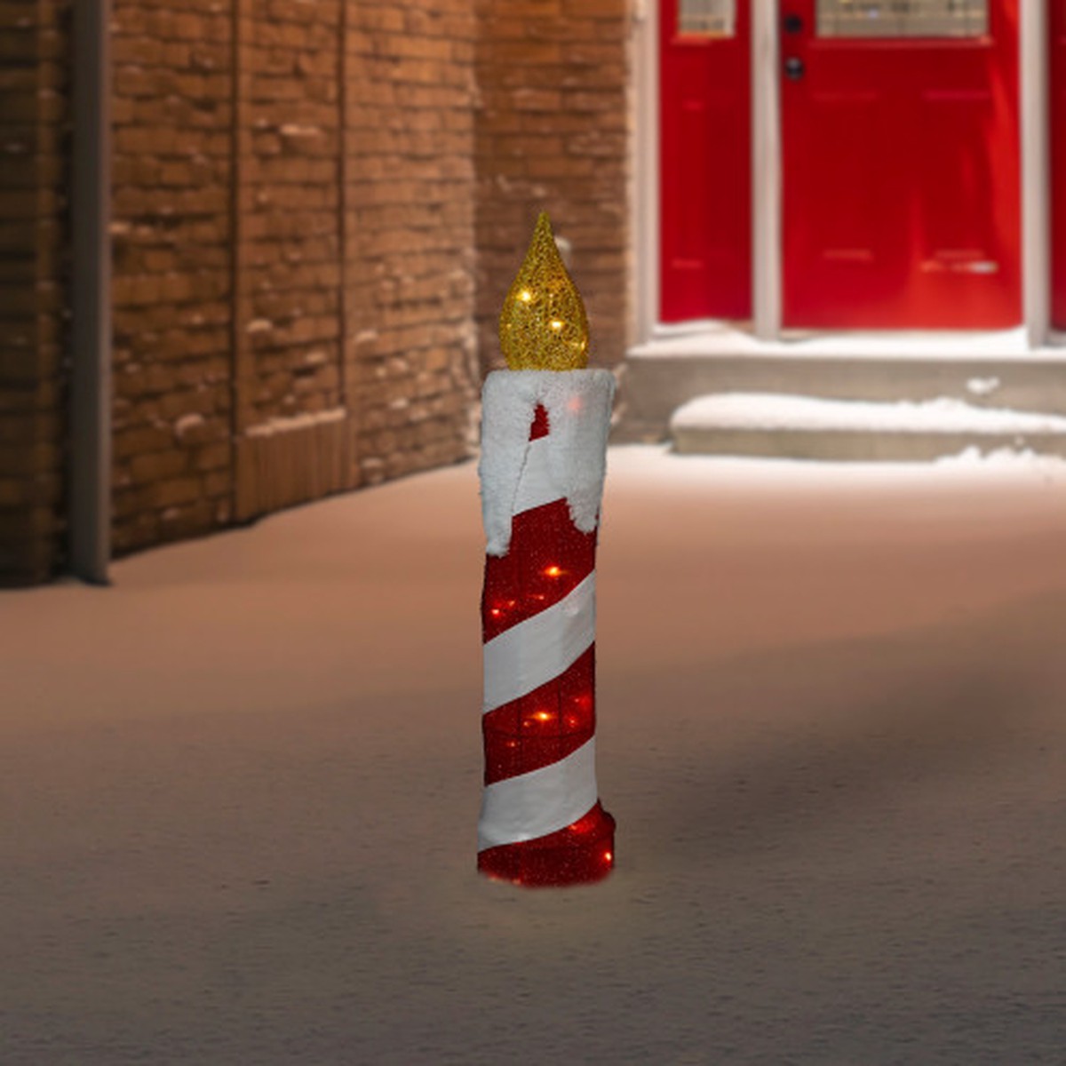 3D LED Lighted Striped Candle Christmas Outdoor Decoration – 30″ – Red and White