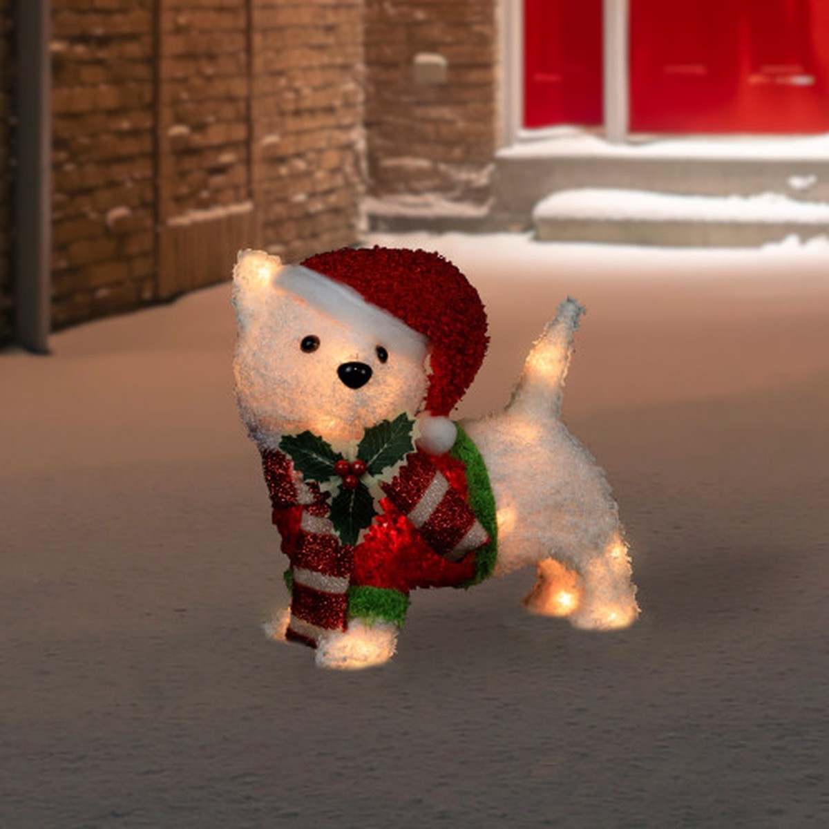3D Lighted Santa Dog Outdoor Christmas Decoration – 13″ – Clear Lights
