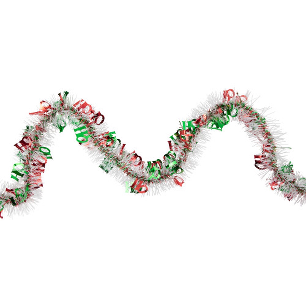 Christmas HO HO HO Wrapped Tinsel Garland – 12′ x 2.5″ – White Red and Green – Unlit