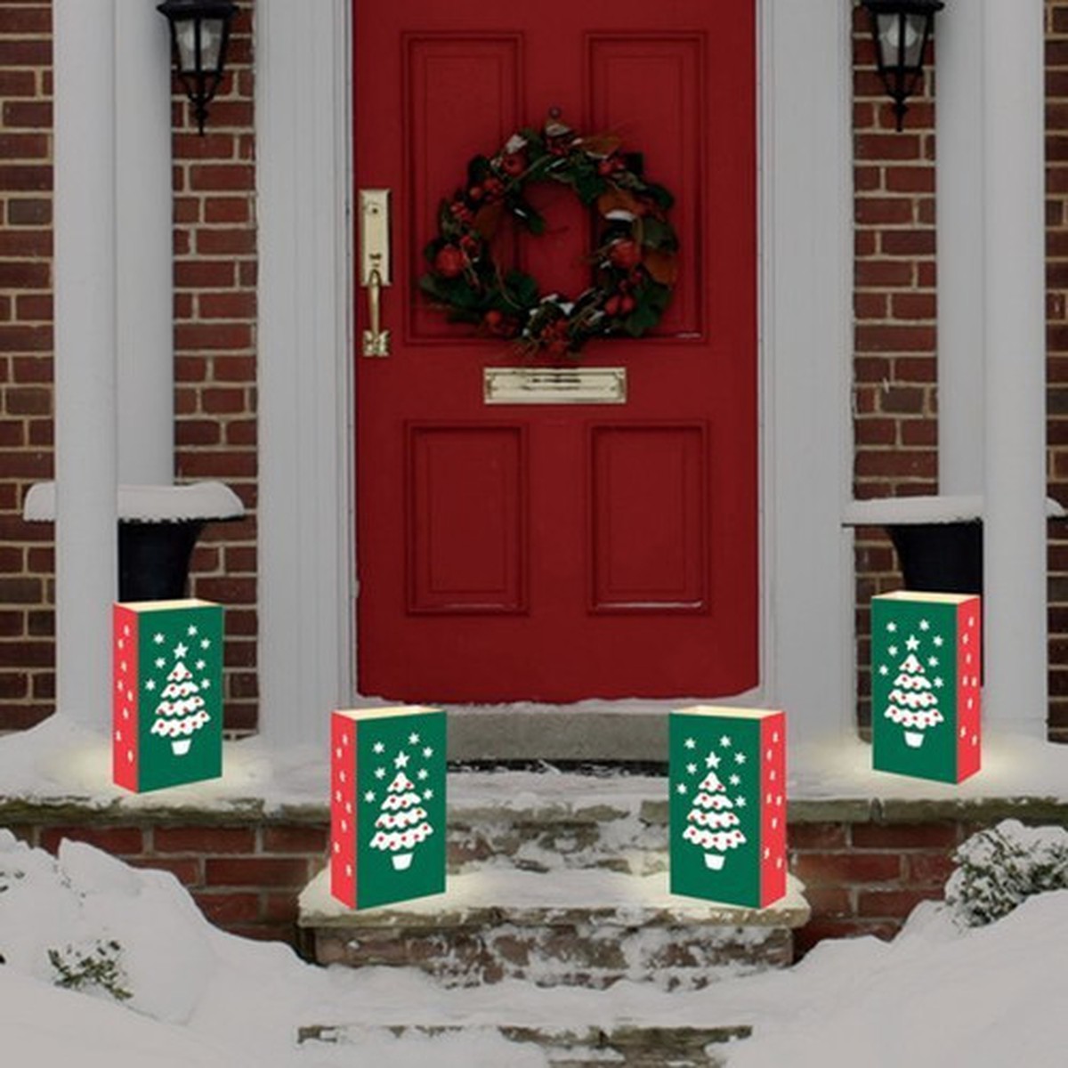 Club Pack of 24 Christmas Tree Design Holiday Luminaria Bags 11″