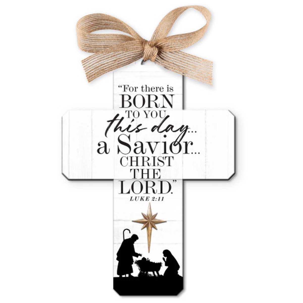 Nativity Savior Cross Christmas Ornament – 5″ – White and Black