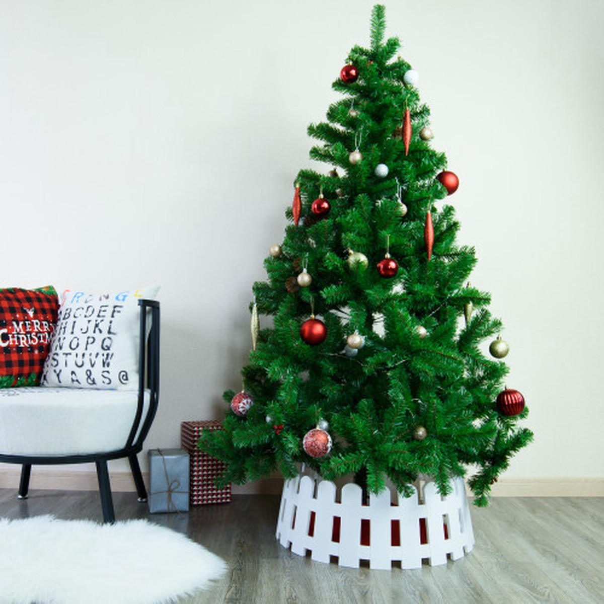 Picket Fence Christmas Tree Collar – 22″ – White