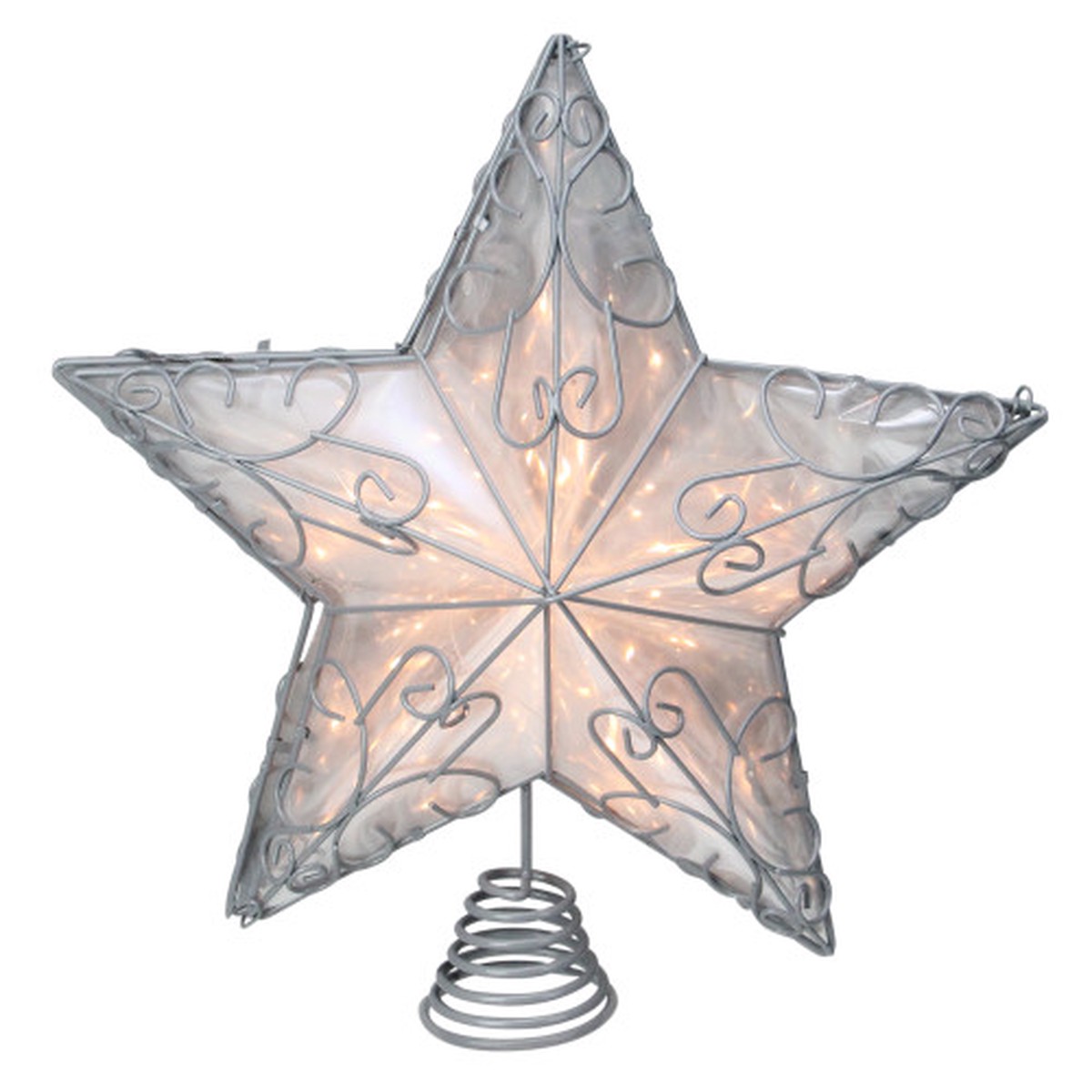 14″ Gray Lighted Scrollwork Star Christmas Tree Topper – Clear Lights