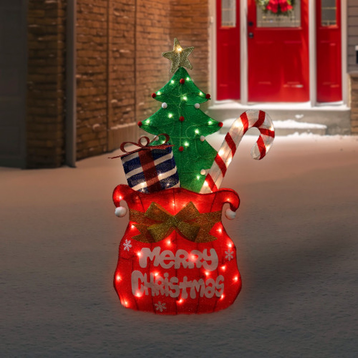 3D Lighted “Merry Christmas” Gift Bag Outdoor Yard Decoration – 42″ – Red