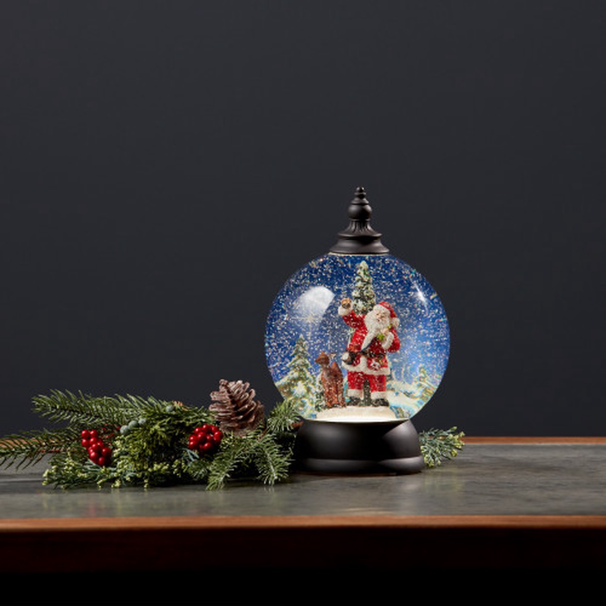 LED Lighted Santa with Reindeer Christmas Snow Globe – 9.25″