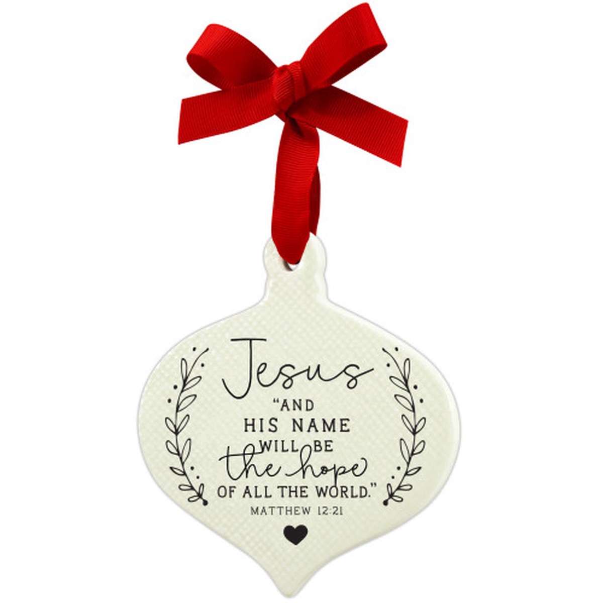 Textured Jesus Ceramic Onion Christmas Ornament – 4″ – White and Red
