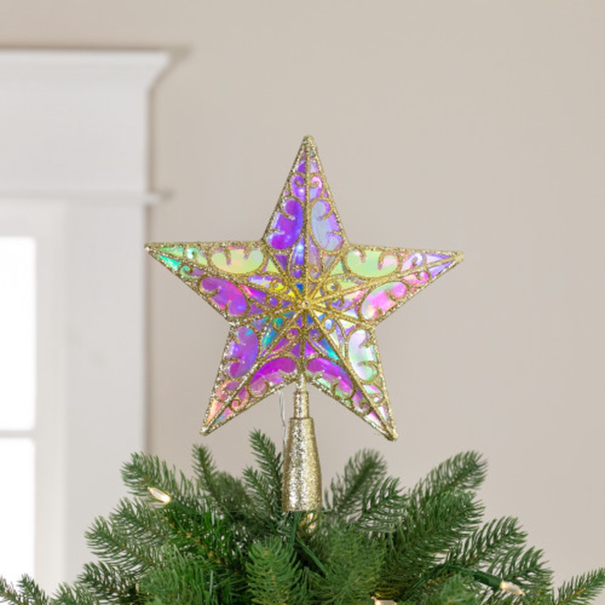 10.5″ Iridescent LED Lighted Glittered Star Christmas Tree Topper – Multicolor Lights