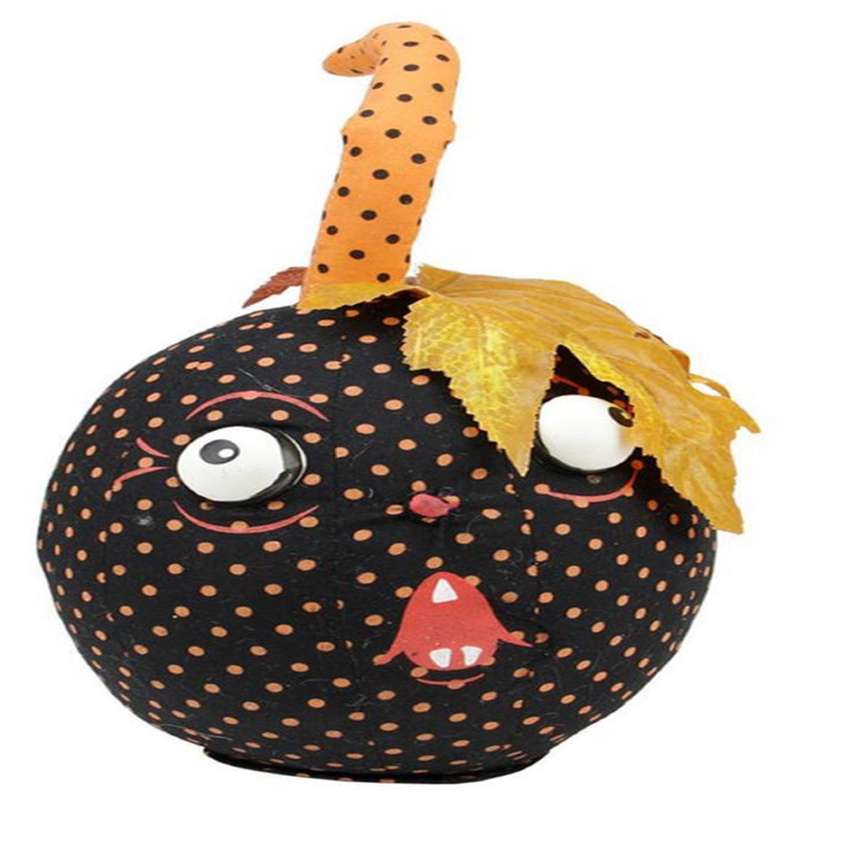 12″ Black and Orange Pumpkin with Polka Dots Halloween Tabletop Figure