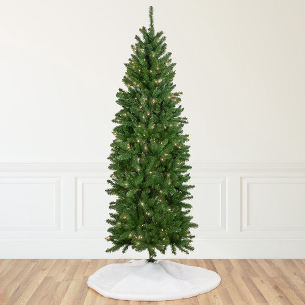 12′ Pencil White River Fir Artificial Christmas Tree, Clear Lights