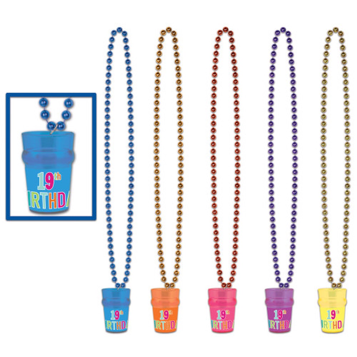 18th Birthday Beaded Party Necklaces with Glass – 33″ – Multicolor – Pack of 12