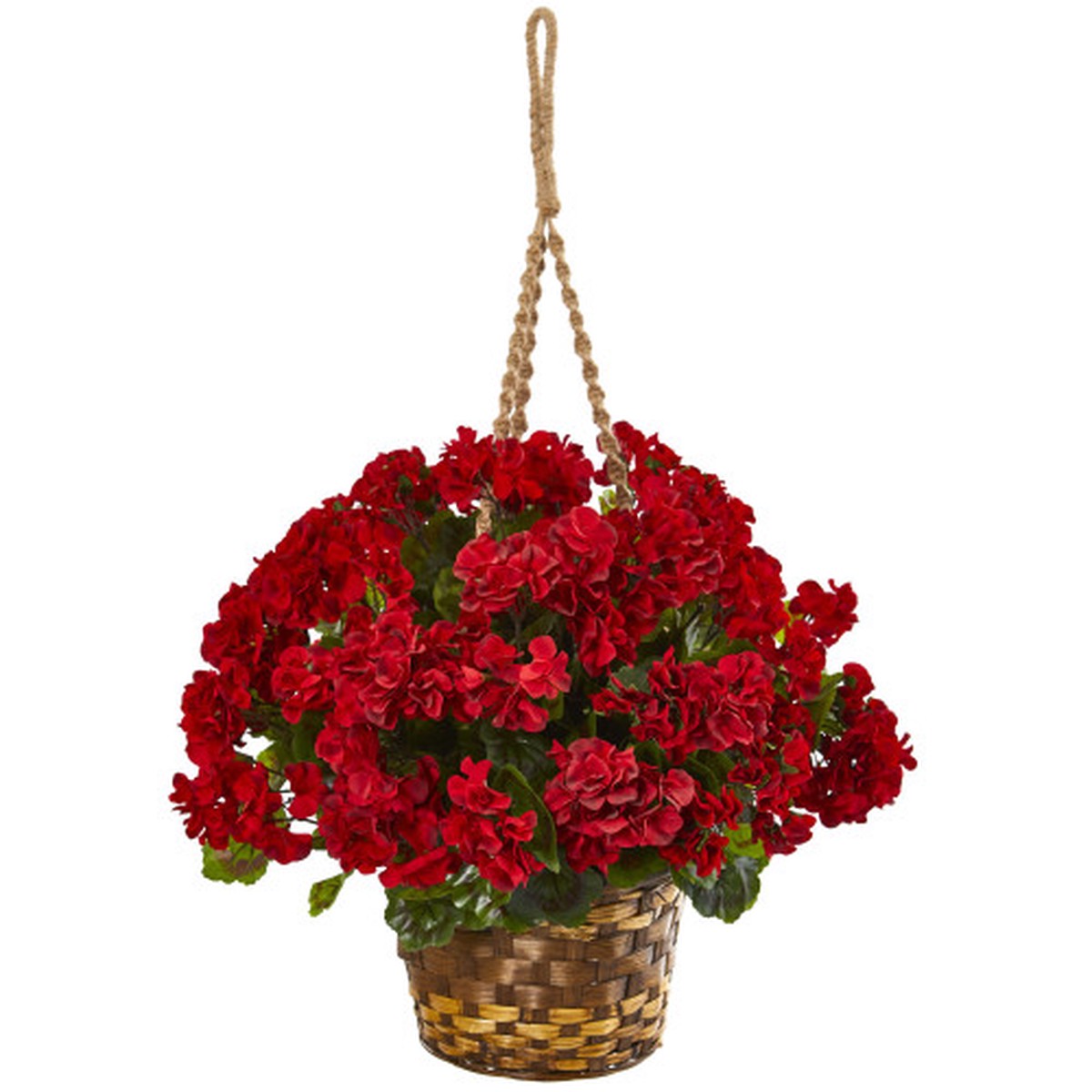 22″ Red Geranium Artificial Plant with Hanging Basket