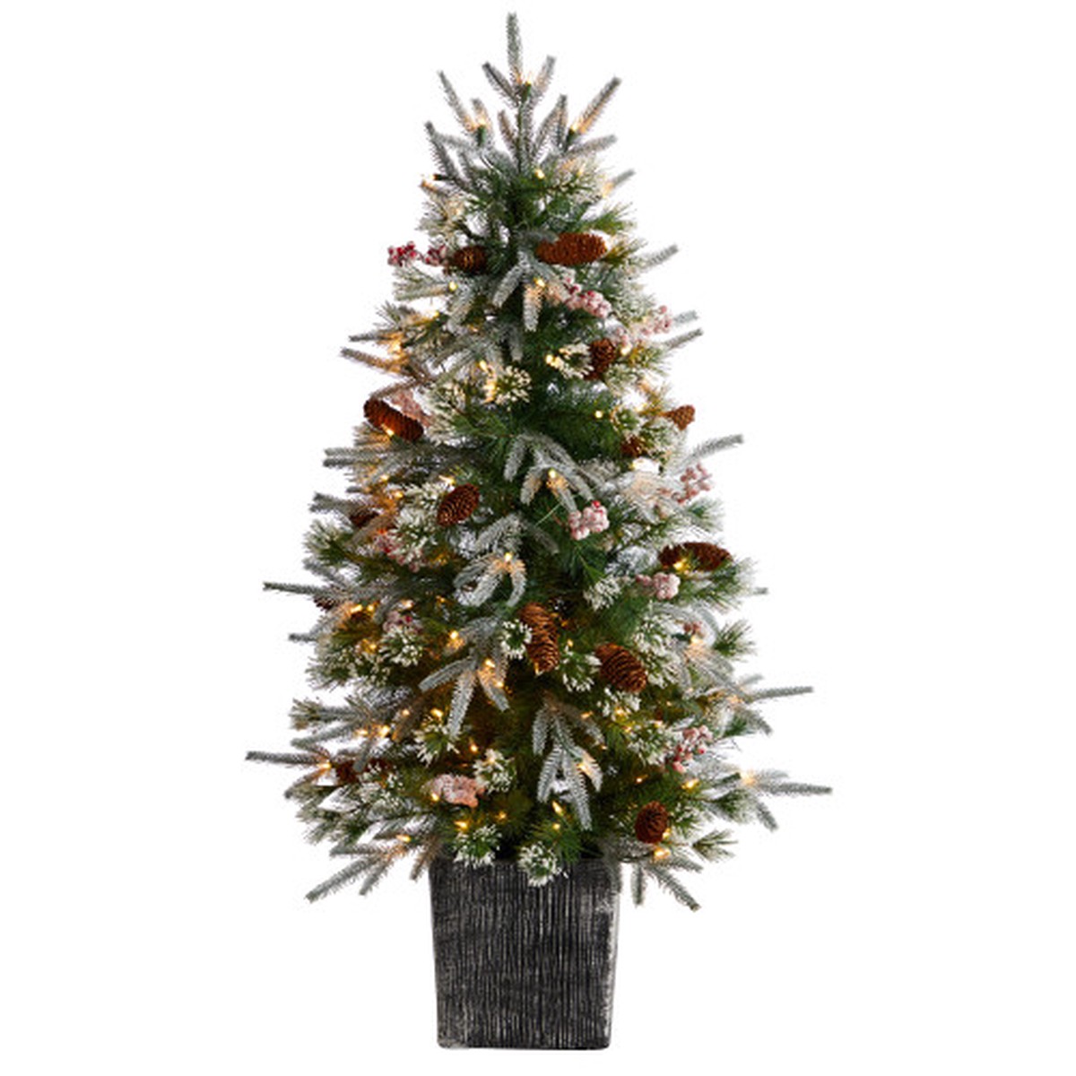 4′ Pre-Lit Frosted Mini Artificial Christmas Potted Tree, Clear LED Lights