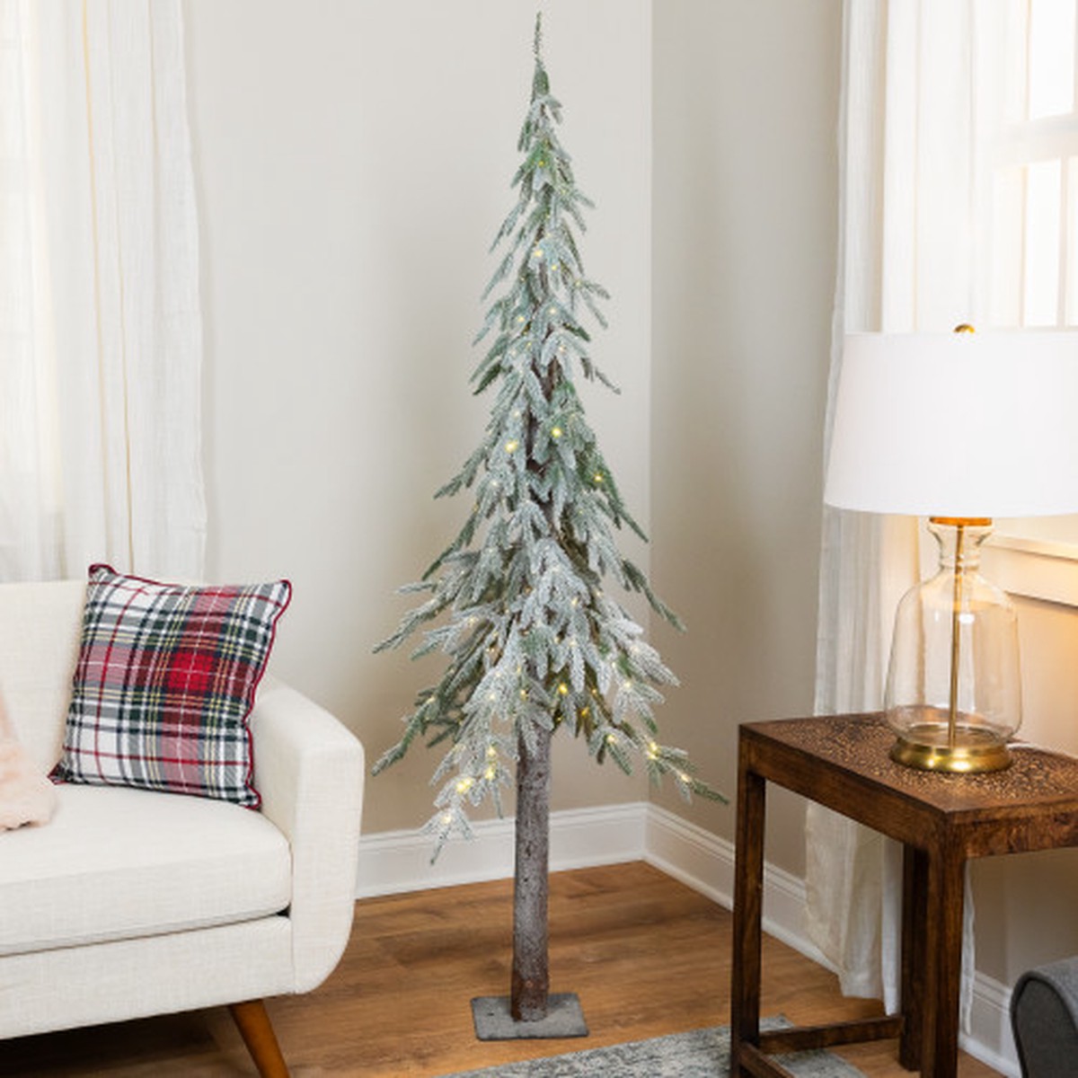 6′ Real Touch Pre-Lit Alpine Flocked Artificial Christmas Tree – Clear LED Lights