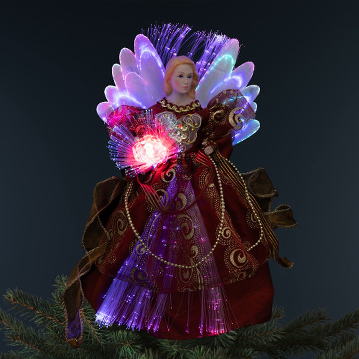 Lighted Fiber Optic Angel Christmas Tree Topper – 12″ – Burgundy
