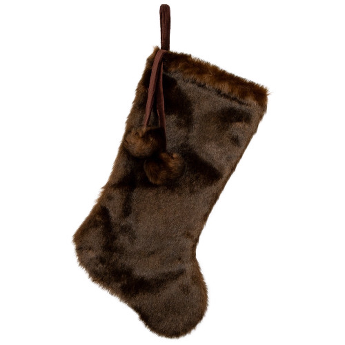 Mink Faux Fur Christmas Stocking with Pom Poms – 20.5″ – Brown