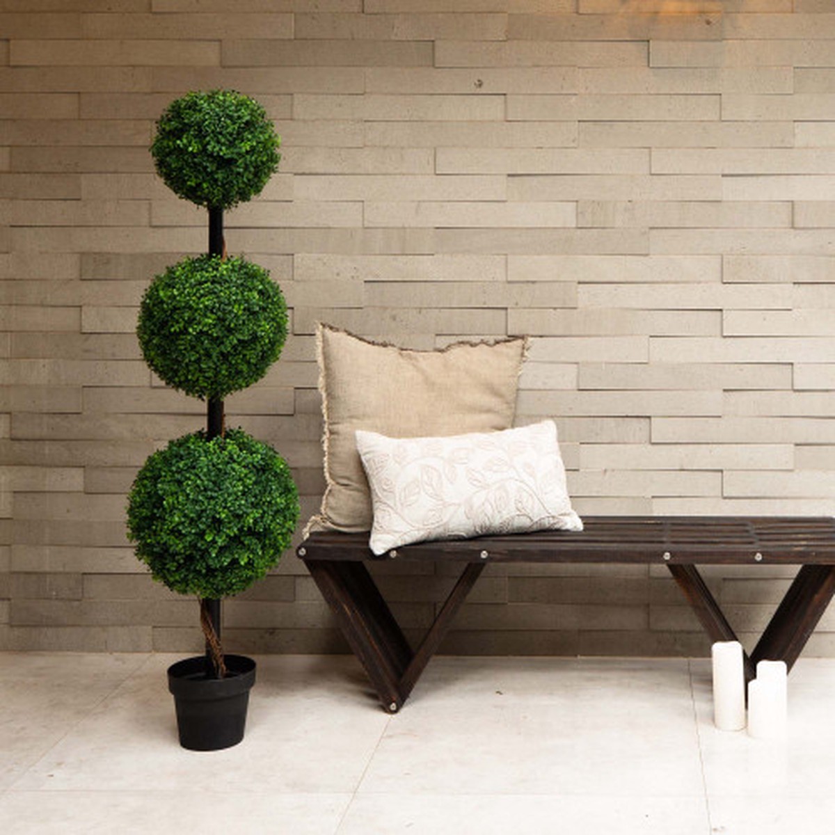 Potted Triple Ball Boxwood Artificial Topiary Tree – 4′