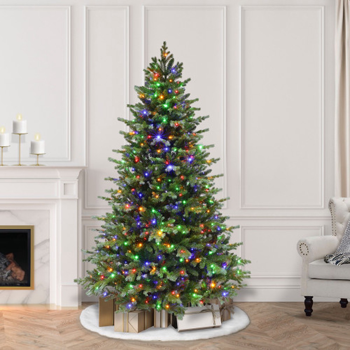 Pre-Lit Linden Fir Full Artificial Christmas Tree – 6.5 – Dual-Color LED Lights