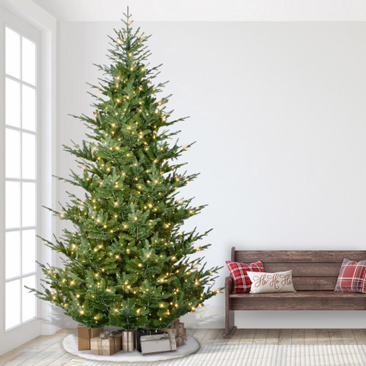 Pre-Lit Medium Hillside Spruce Artificial Christmas Tree - 10 - White LED Lights