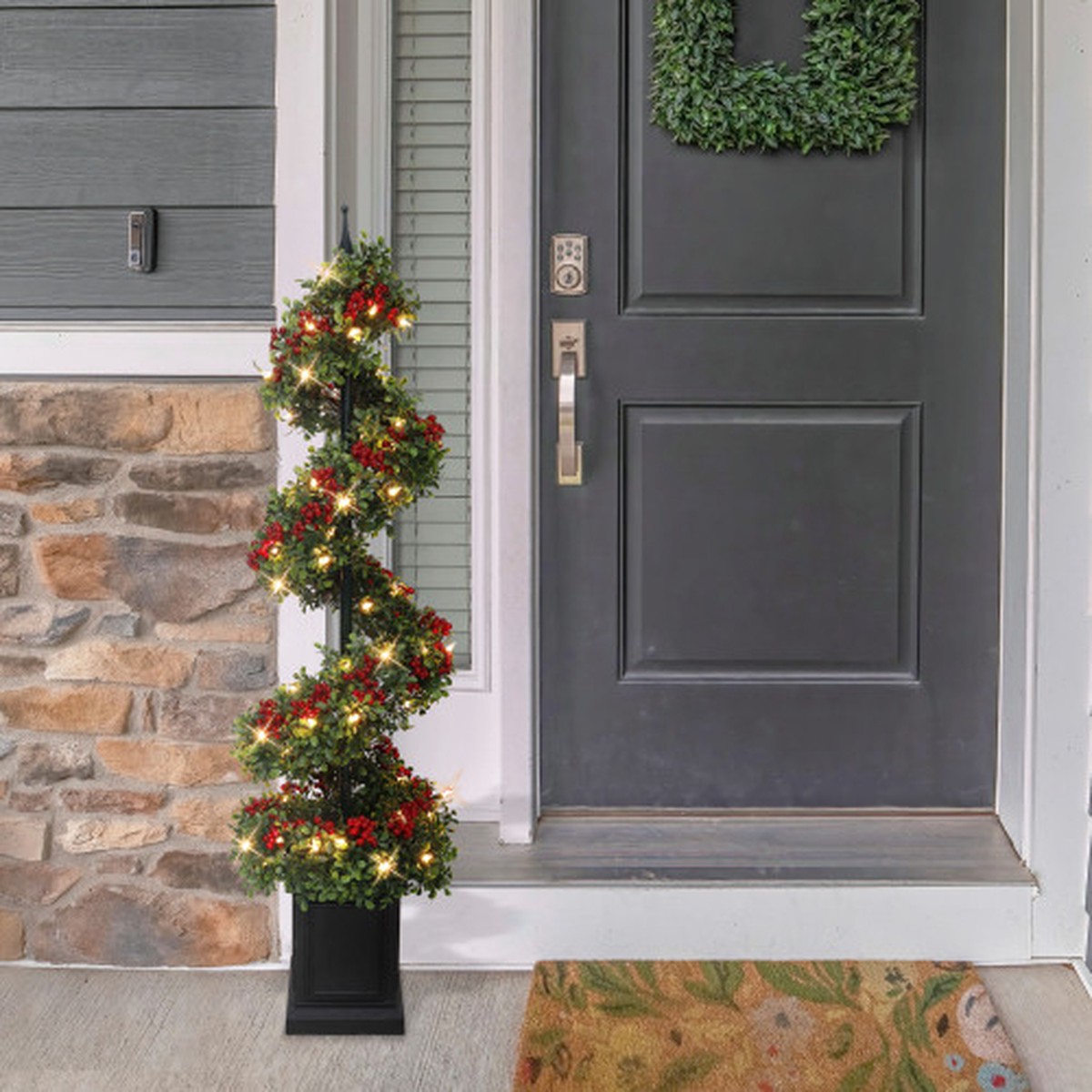 Pre-Lit Swirl Artificial Potted Christmas Tree – 4 – Clear Lights