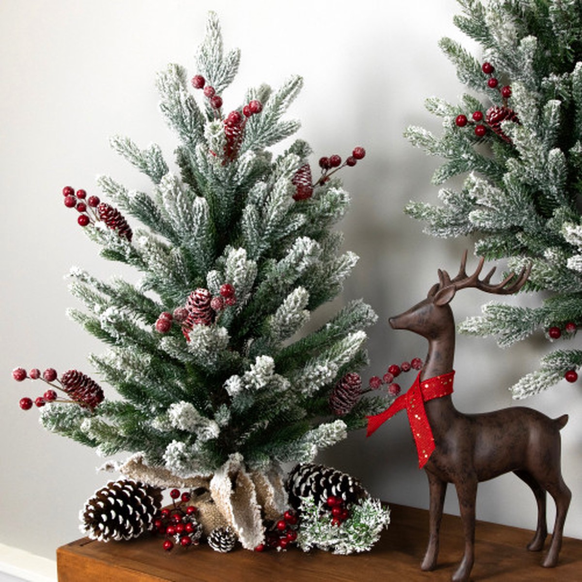 Real Touch Potted Flocked Mini Fir Pine Artificial Christmas Tree – 25″ – Unlit