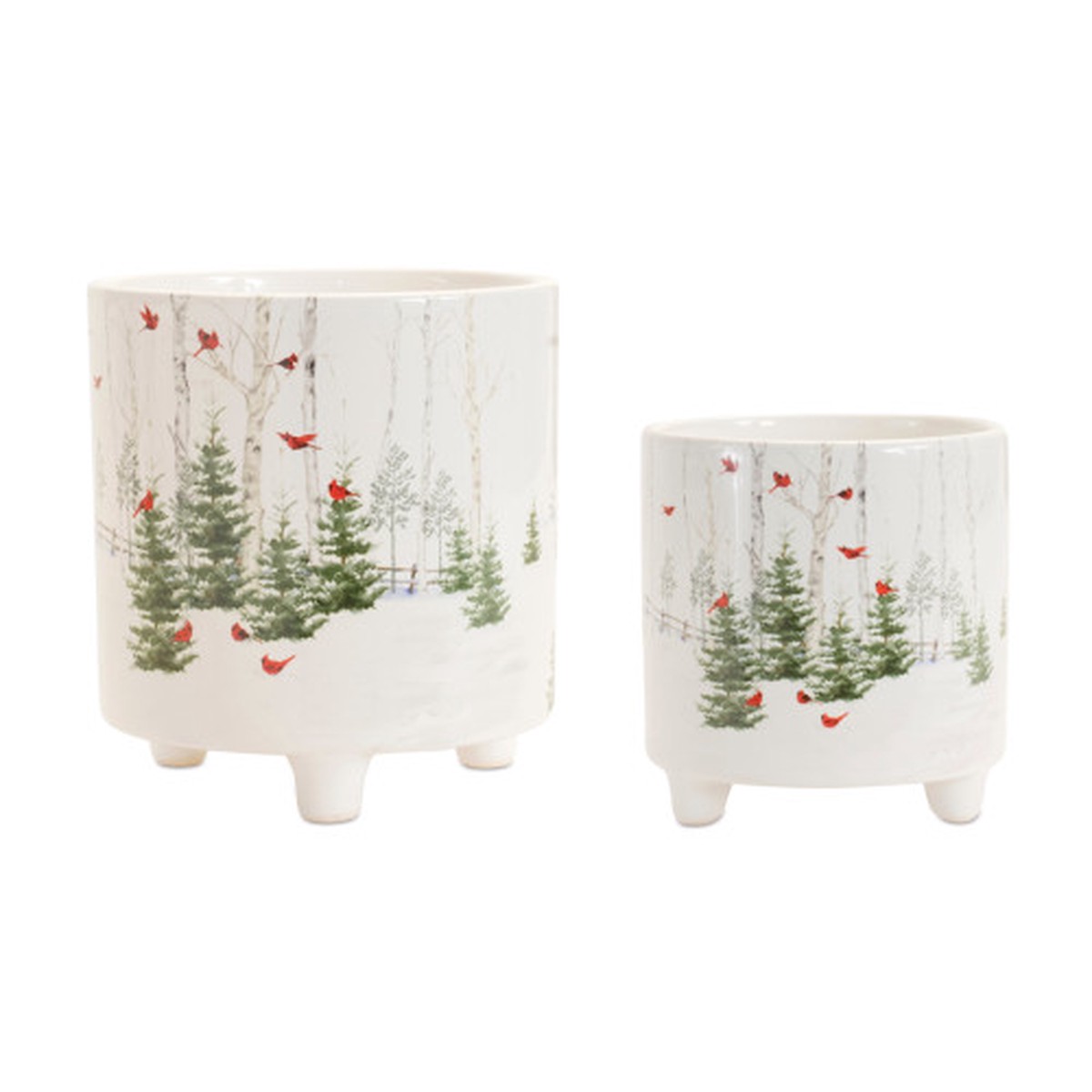 Winter Cardinal Forest Christmas Planters – 6″ – Set of 2