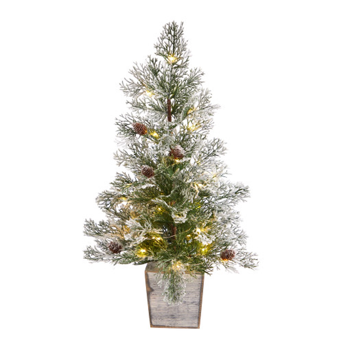 2 Pre-Lit Frosted Artificial Christmas Potted Tree with Pinecones, Clear Lights