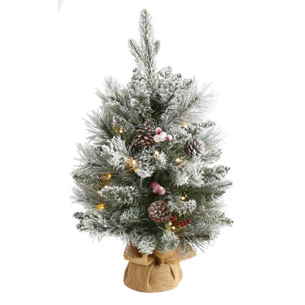 2′ Pre-Lit Potted Flocked Artificial Christmas Tree, Clear Lights