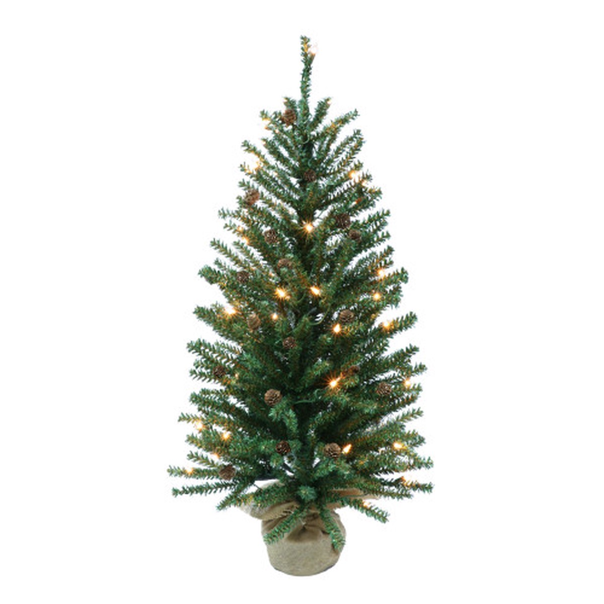 3′ Pre-Lit Fir Artificial Christmas Tree with Pines Cones, Clear Lights
