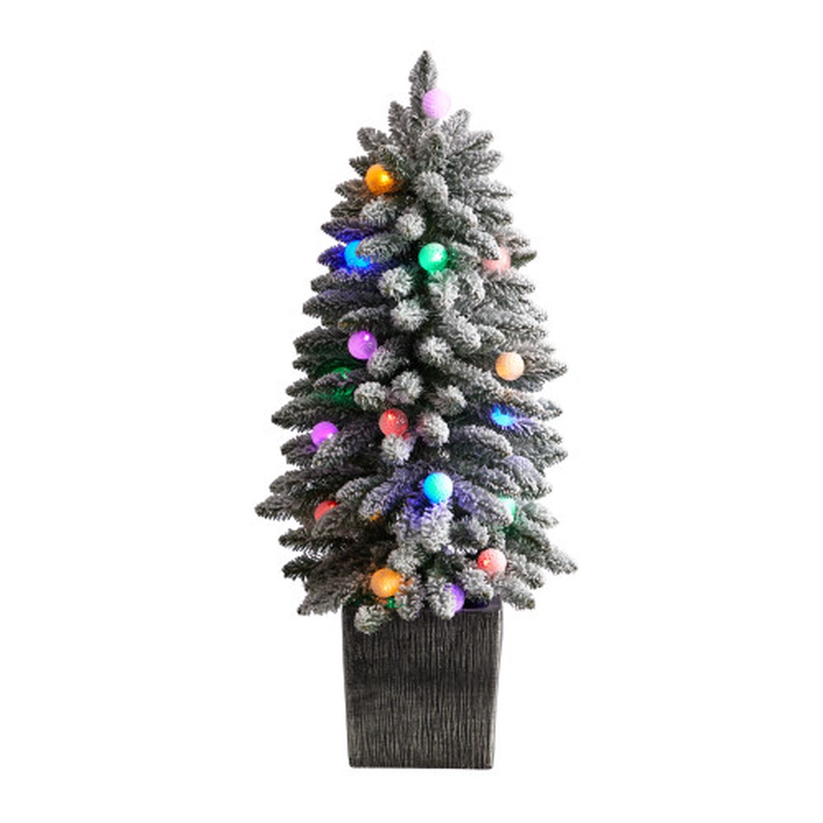 3 Pre-Lit Flocked Artificial Christmas Potted Tree, Multicolor LED Lights